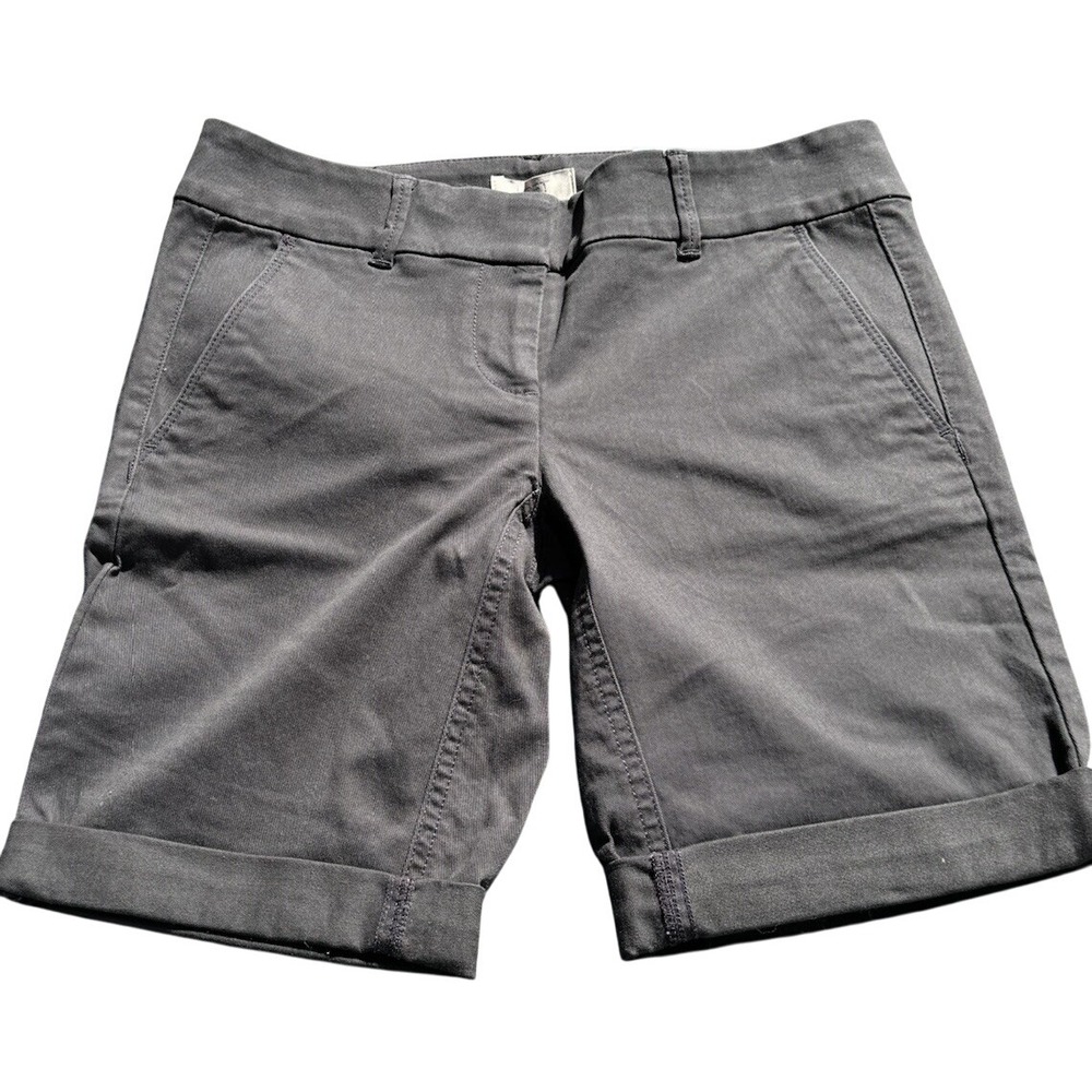 Loft Bermuda Roll Short Size 0 Petite Dark Gray/ Black NWT 9" Inseam